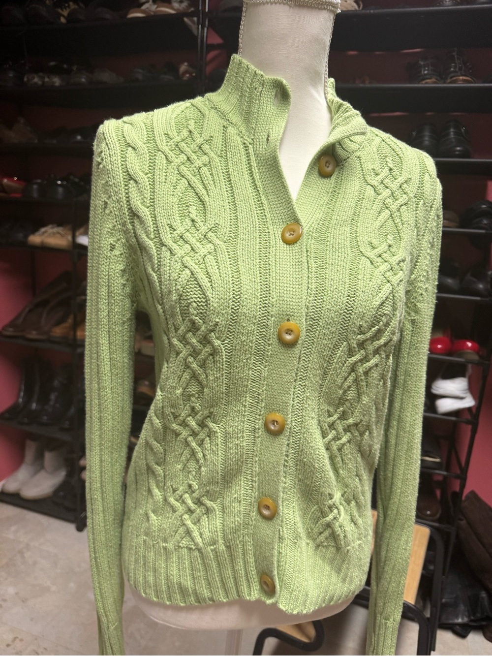 Y2K Carter Club Green Cable Knit Cardigan Sweater Fairy Grunge Size Medium